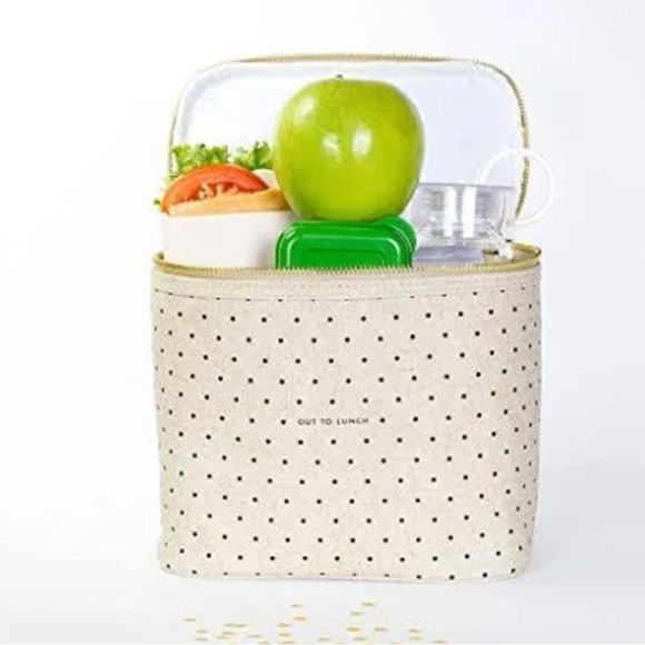 KATE SPADE New York Oatmeal Polka Dot “OUT TO LUNCH" Lunch Bag Cooler, NWOT - Picture 2 of 13